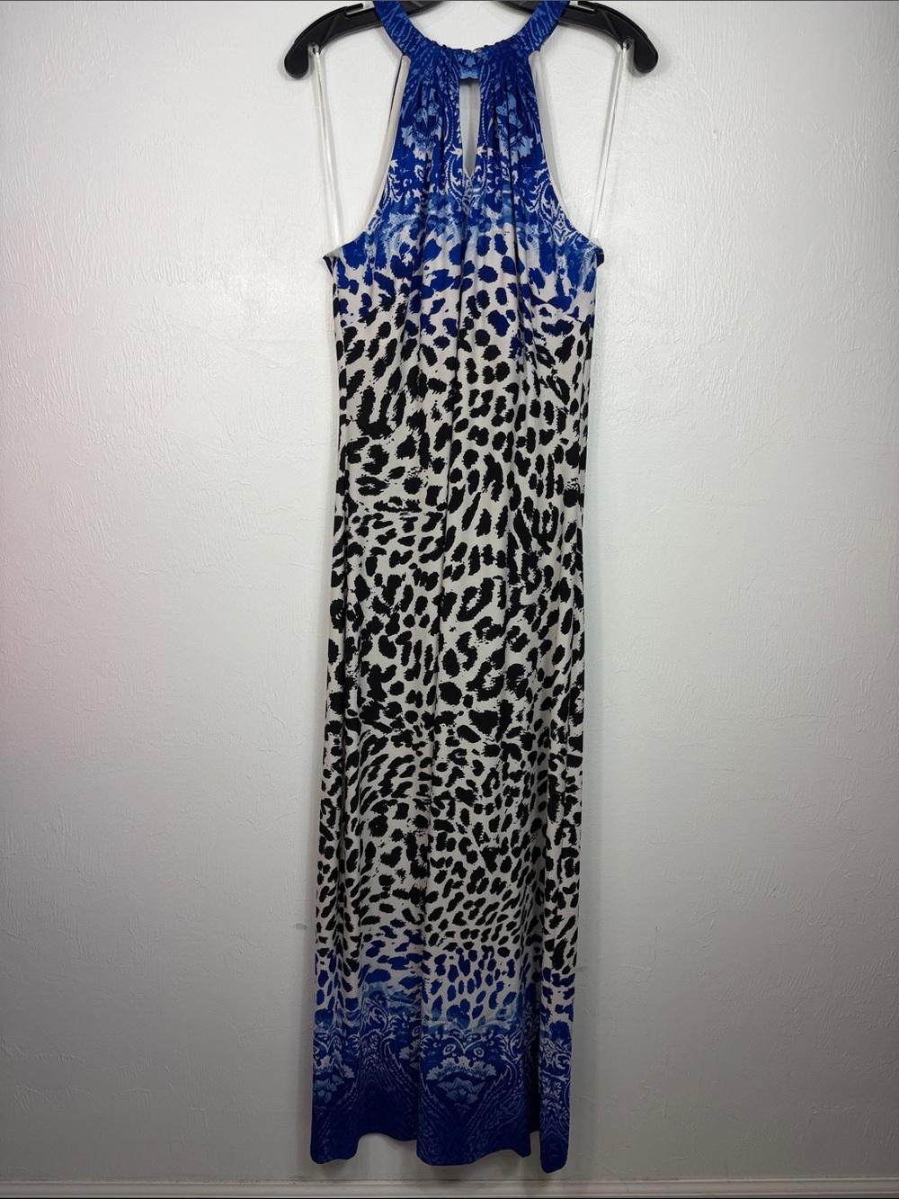 Cache Blue Leopard Paisley Print Halter Keyhole Maxi Dress Size M - Picture 2 of 9